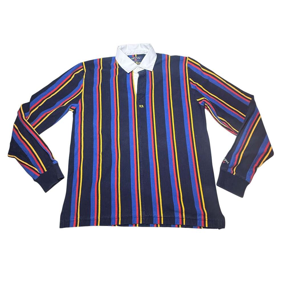 Noah NY Multicolor Vertical Stripe Long Sleeve Rugby Polo